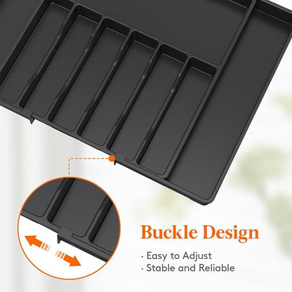 Lifewit Silverware Drawer Organizer, Expandable Utensil Tray for Kitchen, BPA Free Flatware and Cutlery Holder, Adjustable Plastic Storage for Spoons Forks Knives, 17- 30 x 18.5", Black - Image 7