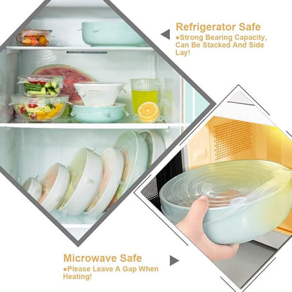 LELE LIFE 4 Pack Same Size Silicone Stretch Lids, Thicker Reusable Sturdy Silicone Container Cover, Expandable Food Storage Covers, Dishwasher and Freezer Safe, 8.07in(20.5cm)