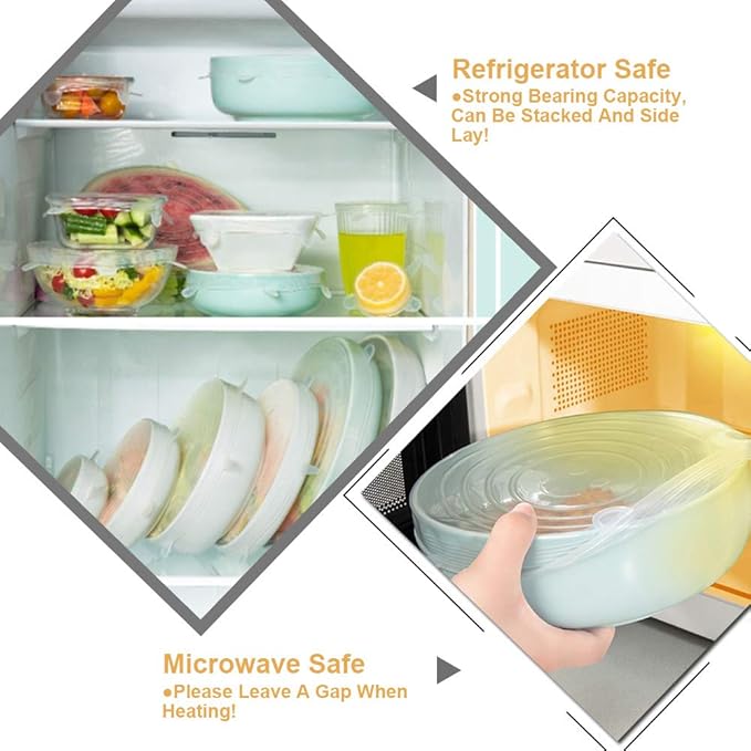 LELE LIFE 4 Pack Same Size Silicone Stretch Lids, Thicker Reusable Sturdy Silicone Container Cover, Expandable Food Storage Covers, Dishwasher and Freezer Safe, 7.28in(18.5cm)