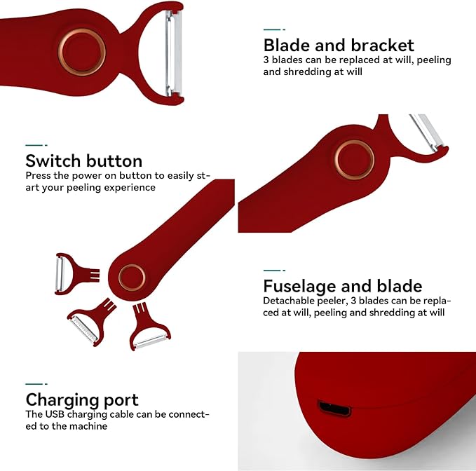 3-in-1 Electric Peeler | Auto Blade for Fruits/Vegetables | 3 Interchangeable Blades | Type-C Charging,Battery Capacity 1500 mAh | Kitchen, Travel, Camping - Image 5