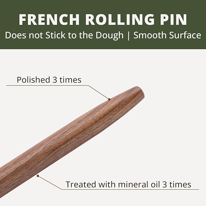 Muso Wood Decorative French Rolling Pins for Baking,Wooden Rolling Pin,Pastry Pizza Dough Roller (Walnut 15-3/4 Inch) - Image 5
