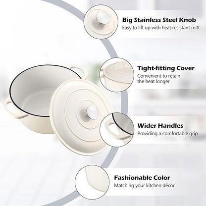 TeamFar 6Qt Dutch Oven, Enameled Cast Iron Dutch Oven Pot with Lid & Dual Handles for Bread Baking, Cooking, Simmer, Non Toxic & Heavy Duty, Oven Safe & Various Stovetops Suitable - Cream White - Image 3