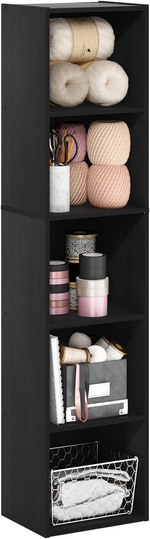 Furinno PASIR Book Shelf, 5-Tier Modern Bookshelf, Open Shelves Bookcase 9 x 12 x 52, Easy Assembly, for Living Room, Bedroom, Home Office, Blackwood by Furinno-FitsYourSpaceFitsYourBudget