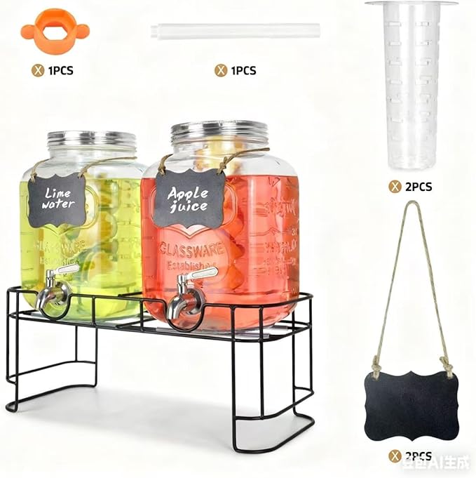 1 Gallon Glass Drink Dispensers For Parties 2PACK.Beverage Dispenser,Glass Drink Dispenser With Stand And Stainless Steel Spigot 100% Leakproof.Lemonade Dispenser With Ice Cylinder.Laundry Detergent - Image 5