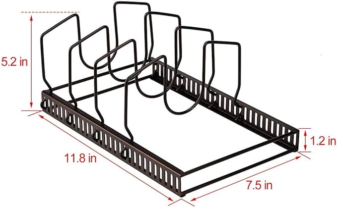 Toplife Pot Lids Organizer Rack for Cabinet and Countertop, 7+ Pan Lids and Bakeware Organizer Rack Holder with 7 Adjustable Compartments - Brown - Image 2