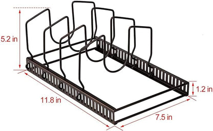 Toplife Pot Lids Organizer Rack for Cabinet and Countertop, 7+ Pan Lids and Bakeware Organizer Rack Holder with 7 Adjustable Compartments - Brown - Image 2