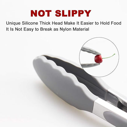 2 Pack Silicone Kitchen Tongs – 9" & 12" Set, Heat Resistant up to 500°F, Non‑Stick Cookware Safe, Wavy Silicone Tips, BPA Free, Locking Clip & Hanging Loop, Grey - Image 5