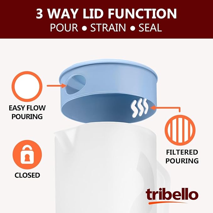 Tribello Pitcher with Lid Half Gallon, Clear Round Plastic Water Pitcher with 3-Way Lid, Ideal for Lemonade, Ice Tea, and Drinks, Freezer/Dishwasher Safe, and BPA Free (0.5 Gallon/2 Liters) - Image 4