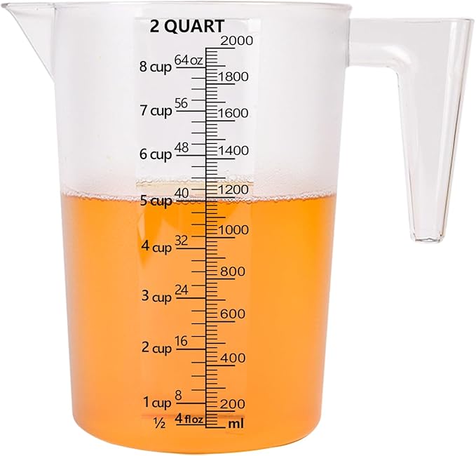 Food-Grade Plastic Measuring Pitcher – 64 Ounce & 8 Cups Measuring Cups with Handle for Liquid, Motor Oil, Pool & Lawn Chemicals, Dilution, Soap Mixing, Brewing, Commercial & Kitchen Use(2000ml)