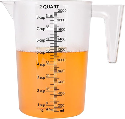 Food-Grade Plastic Measuring Pitcher – 64 Ounce & 8 Cups Measuring Cups with Handle for Liquid, Motor Oil, Pool & Lawn Chemicals, Dilution, Soap Mixing, Brewing, Commercial & Kitchen Use(2000ml)