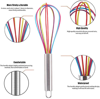 Silicone Whisk set of 3, 8+10+12in Kitchen Balloon Wire Whisks, Hand Egg Mixer Beater for Cooking