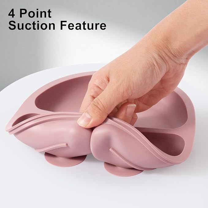 Eascrozn Silicone Feeding Set, 2 Pack Divided Toddler Plates with Suction, 2 Pack Utensils - Spoons & Forks, BPA Free, Baby Led Weaning Supplies - Image 6