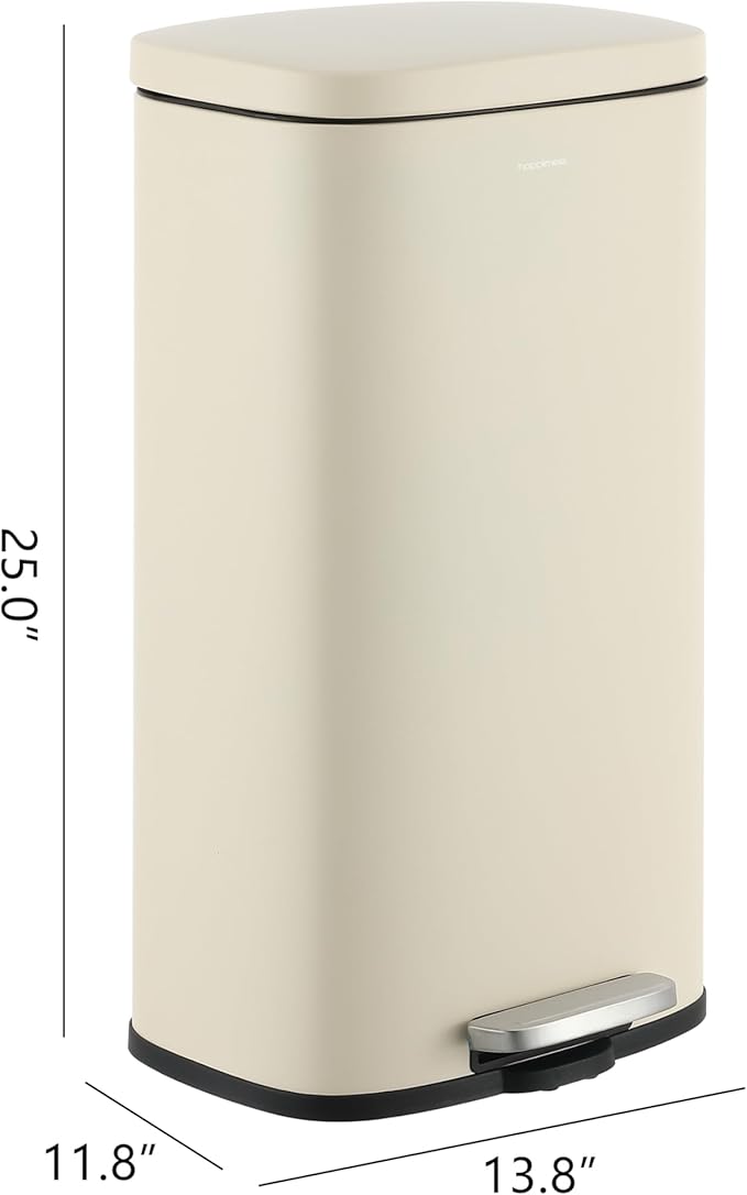happimess HPM1011I Curtis 8-Gallon Step-Open Trash Can, Fingerprint Resistant, Modern, Minimalistic for Home, Kitchen, Laundry Room, Office, Bedroom, Bathroom, Limestone Beige - Image 4