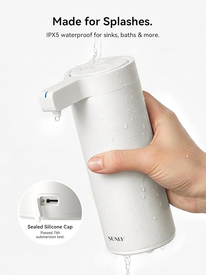 SUNLY Touchless Automatic Soap Dispenser – Clog-Free Pump, Fast Sensor, USB-C Rechargeable, Smudge-Resistant Stainless Steel, for Kitchen & Bathroom Soap Dispenser, White - Image 6