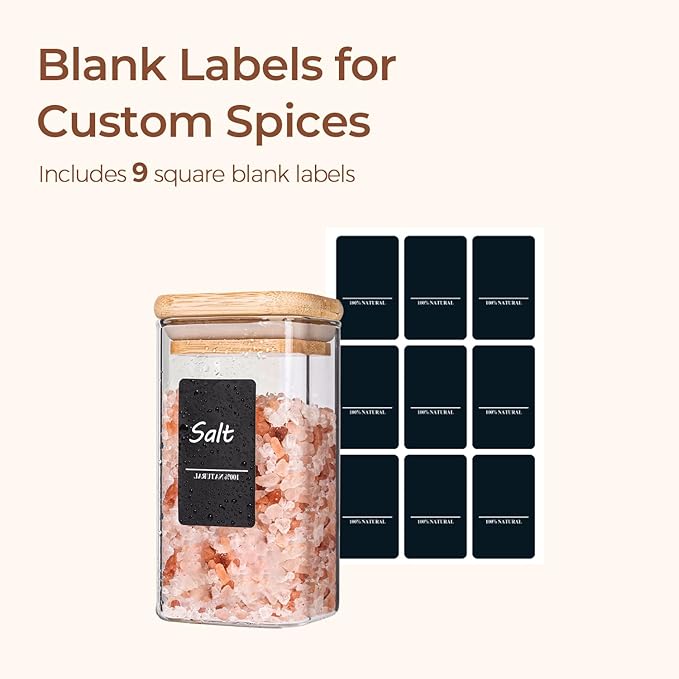 ComSaf 6Pcs 10 oz Large Spice Jars with Label Trial Set, Glass Spice Jars with Bamboo Lids Supplementary Set, Seasoning Container Trial Pack, Perfect for Ktichen Starter - Image 8