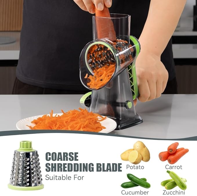 KEOUKE Rotary Cheese Grater Hand Crank Transparent - Shredder Slicer Grinder 3 Stainless Steel Blades, Stable Suction, Labor-Saving Handle, Safe Kitchen Tool for Cheese, Vegetable, Nuts, Chocolate - Image 2
