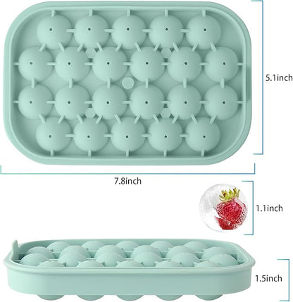 Ice Cube Tray, 2 Pack Silicone Ice Balls Maker with Lid BPA Free Easy-Release Ice Cube Trays for Freezer, DIY Homemade Round Ice Cubes for Whiskey, Cocktails, Coffee (Green)