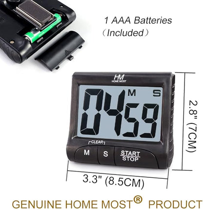 2-Pack Large Display Kitchen Timer - 3" Digital Timer Magnetic Back Loud Alarm - Black Cooking Timers for Kitchen Teachers Students Games Meetings - Sports Timers for Workouts Exercise - Image 6