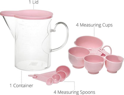 Measuring Cups and Measuring Spoons Set of 10 Pieces, Supreme Housewares Plastic Multi-Purpose Home Essentials Cooking, and Baking Tools BPA Free Dishwasher Safe for Liquid and Dry (Pink) - Image 4