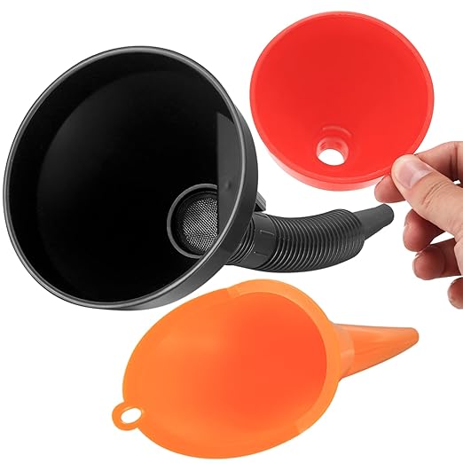 3 Pcs Automotive Funnels Set, Wide Mouth Fuel Funnels, Plastic Long Neck Oil Funnel, Flexible Right Angle Funnels, with Detachable Spout and Filter for Water/Gasoline/Coolant/Engine Oil - Image 3