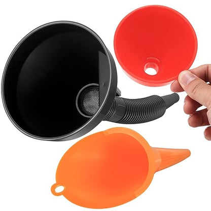 4 Pcs Automotive Funnels Set, Wide Mouth Fuel Funnel, Plastic Long Neck Oil Funnel, Flexible Right Angle Funnels, with Detachable Spout and Filter for Water/Gasoline/Coolant/Engine Oil - Image 3