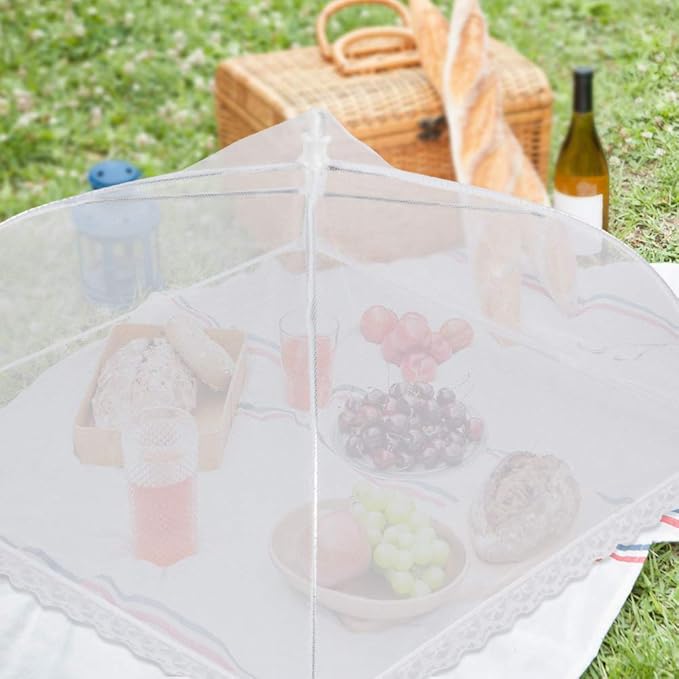Onarway 6 Pack Food Covers 17 Inch Pop-Up Encrypted Mesh Plate Serving Tents, Fine Net Screen Umbrella for Outdoors, Parties, Picnics, BBQs, Reusable and Collapsible - Image 7