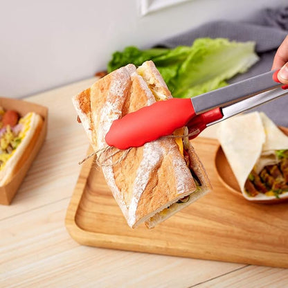 Kitchen Tongs Set of 2 – 9 inch & 12 inch – Stainless Steel Food Tongs with Silicone Tips – Premium Locking Non-stick Tongs for Cooking, BBQ, Grilling, Salad - Heavy Duty, BPA Free(Red) - Image 6