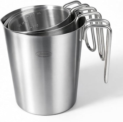 Newness 3-Pack Stainless Steel Measuring Cups Set, (3 Marking Including Cup/ML/Oz Scale) (2, 3 & 4 Cup) Metal Measuring Cup with Handle For Prepping, Baking and Cooking, Dishwasher, Microwave Safe by Newness