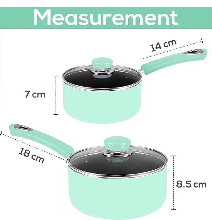 Utopia Kitchen Nonstick Stock Pot Saucepan Set with Lids, 1 Quart and 2 Quarts Multipurpose Stock Pots Set for Home, Kitchen or Restaurant, Green & Black - Image 2