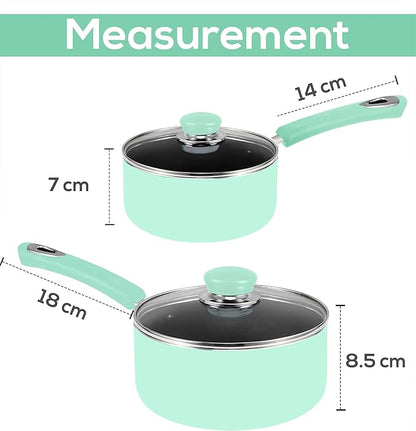 Utopia Kitchen Nonstick Stock Pot Saucepan Set with Lids, 1 Quart and 2 Quarts Multipurpose Stock Pots Set for Home, Kitchen or Restaurant, Green & Black - Image 2