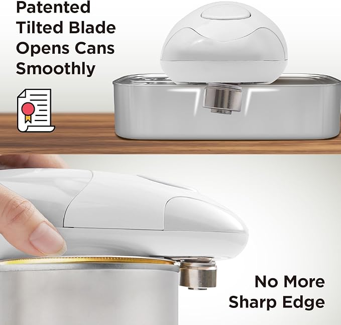 Kitchen Mama Auto Electric Can Opener: Open Your Cans with A Simple Press of Button - Automatic, Hands Free, Smooth Edge, Food-Safe, Battery Operated, YES YOU CAN (White) - Image 3