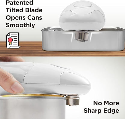 Kitchen Mama Auto Electric Can Opener: Open Your Cans with A Simple Press of Button - Automatic, Hands Free, Smooth Edge, Food-Safe, Battery Operated, YES YOU CAN (White) - Image 3