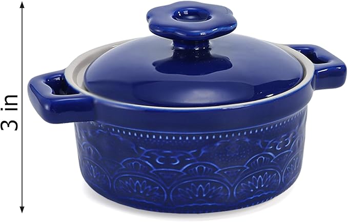 Hacaroa Set of 6 Mini Cocotte with Lid, 8 Oz Ceramic Ramekins with Handles, Small Casserole Dishes Individual Serving Pot for Baking, Soufflé, Soup, Cobbler, Oven Safe, 6 Colors