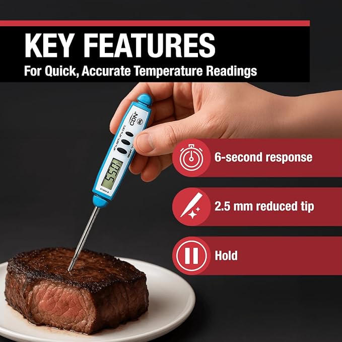 CDN ProAccurate® Instant Read Digital Pocket Thermometer for Meat, Cooking with 2.5mm Reduced Tip, Stainless Steel Stem, Fast Accurate Readings (DT450X) - Image 2