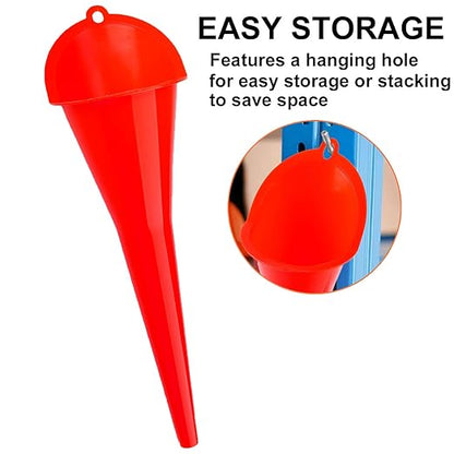 3-Pack Long-Neck Oil Funnels, 11" Multi-Purpose Funnels for Automotive & Motorcycle Use – Reusable Funnel for Oil, Gas & Transmission Fluid (Red)