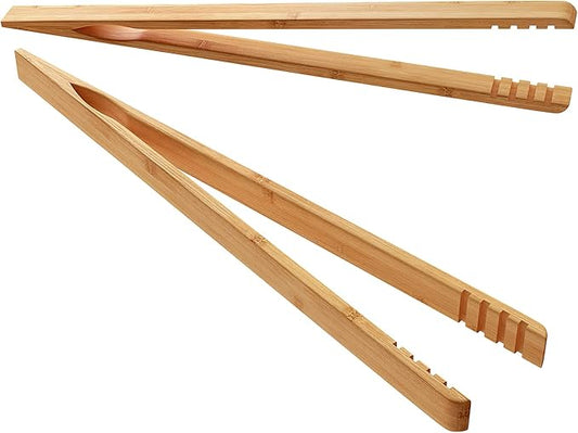 DUJEN 2 Pieces Bamboo Toast Tongs, 10.2 Inches Long Wood Toaster Tongs with Anti-slip Design, Tongs for Cooking with Cooking Oil Coating by DUJEN
