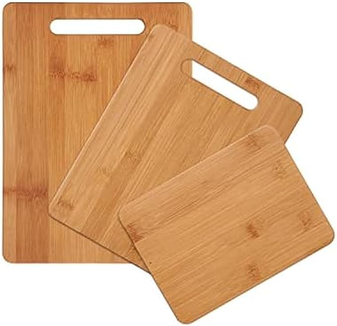 Farberware 3-Piece Wood Cutting Board Set, Reversible Chopping Boards for Meal Prep and Serving, Charcuterie Boards, Wooden Cutting Boards with Built-in Handles, Set of 3 Assorted Sizes, Bamboo by Farberware