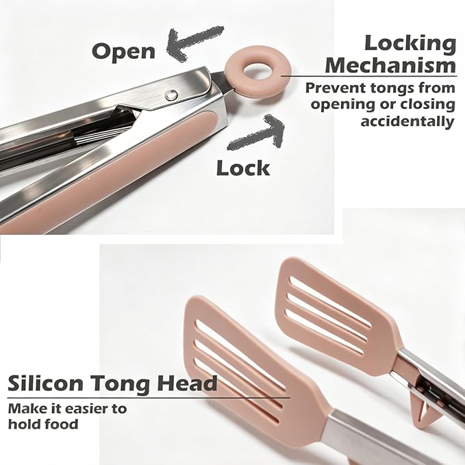 Tongs for Cooking, 12" Kitchen Tongs with Silicone Tips, Food Grade Serving Tongs Set of 3, Pink - Image 3