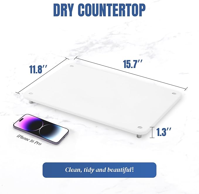 Stone Drying Mat for Kitchen Counter with Non-Slip Stainless Steel Feet, Quick Drying Diatomaceous Dish Racks for Dishes, Bottles and more, 15.7"(L)×11.8"(W), Cream White - Image 4