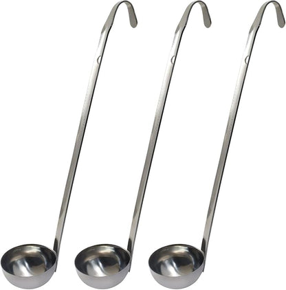 Hitefu 3 Pcs Stainless Steel Soup Ladle Set with Pouring Rim & Long Hooked Handles for Cooking, Serving Soup, Sauce, Stews (1 oz)