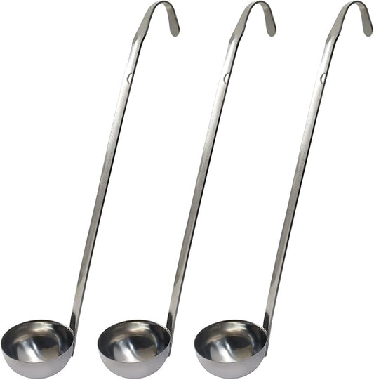 Hitefu 3 Pcs Stainless Steel Soup Ladle Set with Pouring Rim & Long Hooked Handles for Cooking, Serving Soup, Sauce, Stews (1 oz)