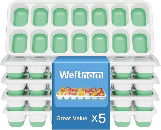 Ice Cube Tray, Ice Cube Trays for Freezer 5 Pack with Lids, Ice Tray Easy-Release, Ice Trays for Freezer Stackable, Silicone Ice Cube Tray for Drinks, Coffee - BPA-Free and Odor-Free by WEFTNOM