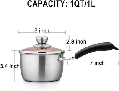 TeamFar 1 Quart Saucepan, Stainless Steel Saucepan with Lid, Small Sauce Pot Milk Pan Cookware for Home Cooking, Non Toxic & Healthy, Easy Clean & Dishwasher Safe - Image 2