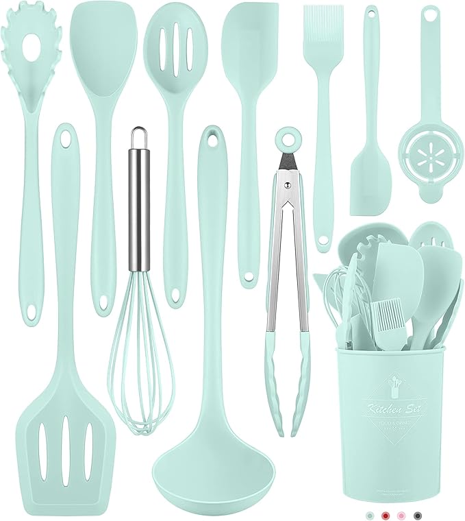 Kitchen Utensils Set-12 Pieces Silicone Cooking Utensils Set (Dishwasher Safe) 392°F Heat Resistant Spatula Set,Kitchen Utensil Set for Nonstick Cookware,Best Kitchen Tools with Holder by Pranski