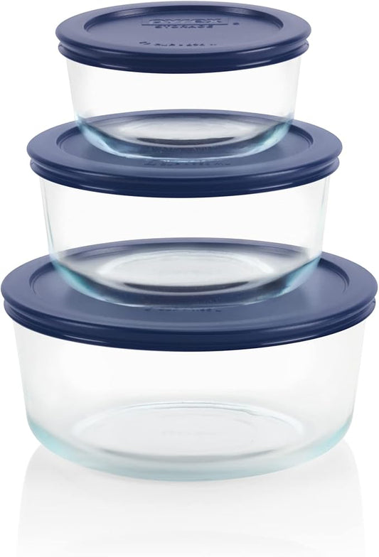 Pyrex Simply Store (3-Pack) Glass Food Storage Containers Set, (2, 4 & 7 Cup) Meal Prep Containers With Plastic BPA-Free Lids, Dishwasher & Microwave Safe by Pyrex