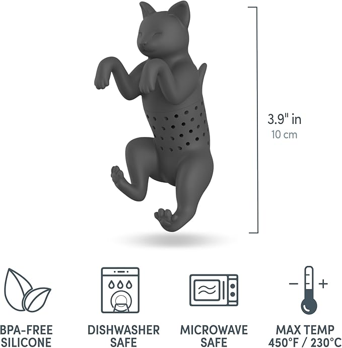 Genuine Fred, PURRTEA, Black Cat Reusable Silicone Tea Infuser, Black, Fun Gift for Tea Lovers, Clever Kitchen Gadget