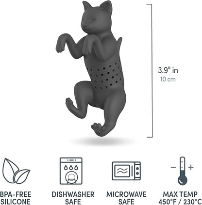 Genuine Fred, PURRTEA, Black Cat Reusable Silicone Tea Infuser, Black, Fun Gift for Tea Lovers, Clever Kitchen Gadget