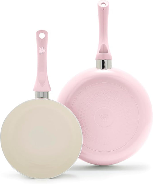 GreenLife 2-Piece Nonstick Frying Pan Set, 8” & 10” Skillets, Non-Toxic Ceramic Cookware, Dishwasher Safe, Stay-Cool Handles, Induction Ready, Fast Heating, Omelet Pan, PFAS Free, Blush Pink
