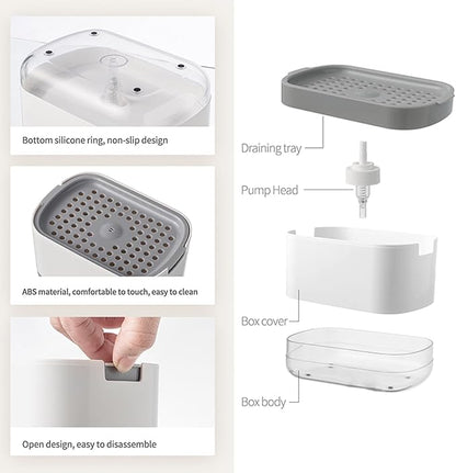 RUFCRIL Soap Pump Dispenser and Sponge Holder, 10oz / 300ml Dish Soap Dispenser for Kitchen,White