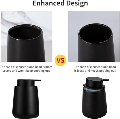 Enra Black Soap Dispenser,12 oz Ceramic Hand Lotion Dispenser, Refillable Dish Soap Dispenser,Modern Liquid Soap Dispenser for Bathroom,Kitchen with Easy-to-Press Pump(Black Liquid Type)